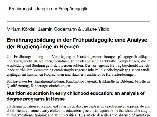 Screenshot des Artikels Ernährungsbildung in der Frühpädagogik: eine Analyse der Studiengänge in Hessen