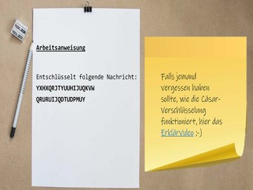 Cäsar-Verschlüsselung per Erklärvideo verstehen und die Nachricht de¬chif¬frie¬ren: Beispielaufgabe für die Klassenstufen 7 bis 9. Foto: PHKA/KA-IT-Si