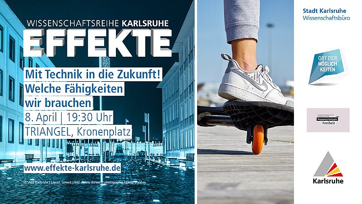 2025_04_08_EFFEKTE_Titelbild Neben dem Logo und Symbilbild der EFFEKTE-Reihe 2024-25 ist das Bild eines Skateboards mit Fuß und Bein darauf zu sehen, ganz rechts die Logos der Beteilgten.ogos der Veranstalter
