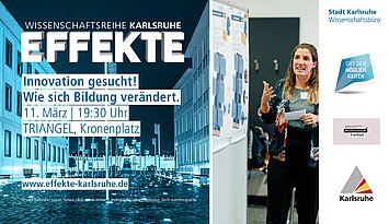 2025_03_11_EFFEKTE_Titelbild Neben dem Logo und Symbilbild der EFFEKTE-Reihe 2024-25 ist das Bild einer Frau bei einer wissenchaftlichen Präsentaiton, ganz rechts die Logos der Veranstalter